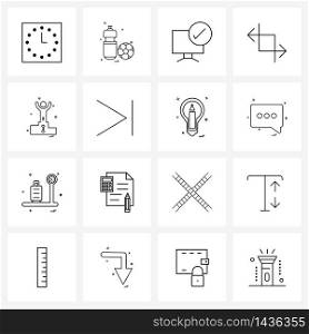Set of 16 Modern Line Icons of games, overlap, approved, crop, arrow Vector Illustration