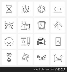 Set of 16 Modern Line Icons of magic, magic stick, map, file, c++ Vector Illustration