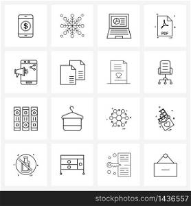 Set of 16 Modern Line Icons of volume, phone, online, smart phone, file format Vector Illustration