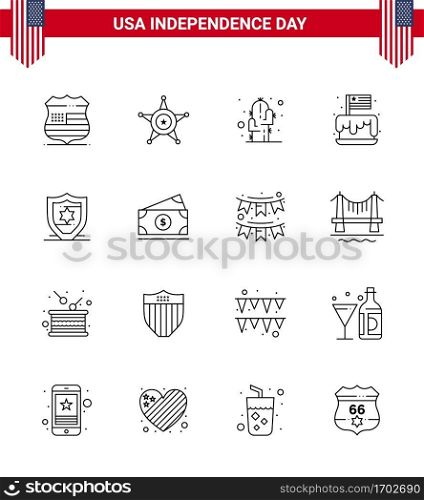 Set of 16 Modern Lines pack on USA Independence Day american  party  cactus  independence  festival Editable USA Day Vector Design Elements