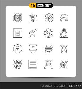 Set of 16 Modern UI Icons Symbols Signs for aim, web, mouse, tabs, leaf Editable Vector Design Elements