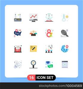 Set of 16 Modern UI Icons Symbols Signs for american, location, knowledge, thermometer, meter Editable Pack of Creative Vector Design Elements