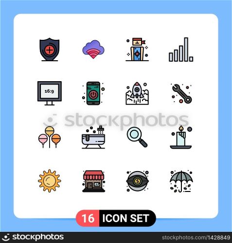 Set of 16 Modern UI Icons Symbols Signs for app, display, goal, aspect ratio, phone Editable Creative Vector Design Elements
