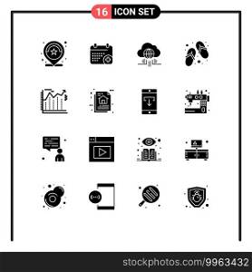 Set of 16 Modern UI Icons Symbols Signs for arrows, slippers, day, shoes, technology Editable Vector Design Elements