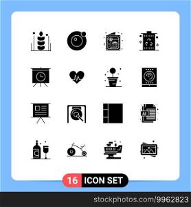Set of 16 Modern UI Icons Symbols Signs for board, power, birthday, garbage, bin Editable Vector Design Elements