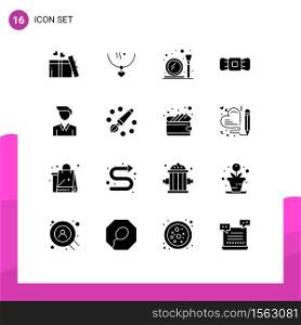 Set of 16 Modern UI Icons Symbols Signs for business, hipster, wedding, bowtie, make up brush Editable Vector Design Elements