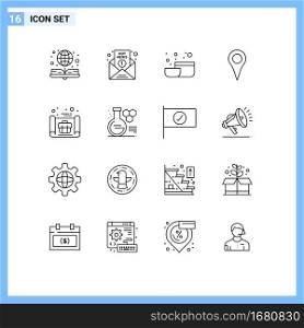 Set of 16 Modern UI Icons Symbols Signs for business plan, pin, report, map, geo location Editable Vector Design Elements
