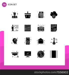 Set of 16 Modern UI Icons Symbols Signs for business, solution, job, presentation, data Editable Vector Design Elements