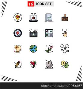 Set of 16 Modern UI Icons Symbols Signs for business, suitcase, report, script, file Editable Creative Vector Design Elements