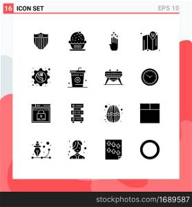 Set of 16 Modern UI Icons Symbols Signs for call, cart, finger, location, up Editable Vector Design Elements