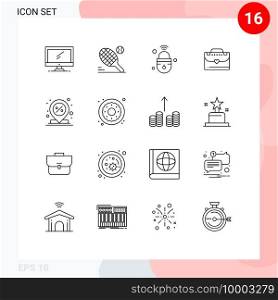 Set of 16 Modern UI Icons Symbols Signs for center, briefcase, sport, bag, secure Editable Vector Design Elements