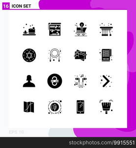 Set of 16 Modern UI Icons Symbols Signs for circle, physics, cart, pendulum, light bulb Editable Vector Design Elements