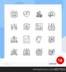 Set of 16 Modern UI Icons Symbols Signs for computing, storage, building, search, real estate Editable Vector Design Elements