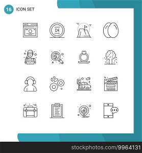 Set of 16 Modern UI Icons Symbols Signs for construction worker, egg, onward, chicken, mission Editable Vector Design Elements