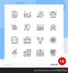 Set of 16 Modern UI Icons Symbols Signs for crown, science, ramadan, libra, vote Editable Vector Design Elements