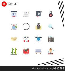 Set of 16 Modern UI Icons Symbols Signs for data, protection, role, private, c&ing Editable Pack of Creative Vector Design Elements