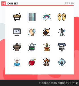 Set of 16 Modern UI Icons Symbols Signs for device, computer, layout, sandal, beach Editable Creative Vector Design Elements