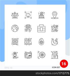 Set of 16 Modern UI Icons Symbols Signs for earth, place, network, navigation, win Editable Vector Design Elements
