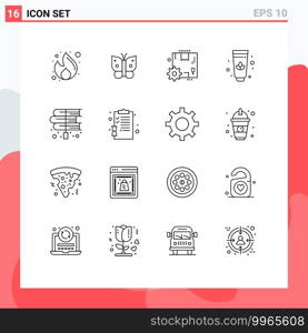 Set of 16 Modern UI Icons Symbols Signs for education, book, wings, cream, settings Editable Vector Design Elements