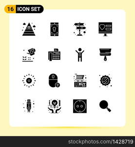 Set of 16 Modern UI Icons Symbols Signs for farming, web, directions, love, app Editable Vector Design Elements