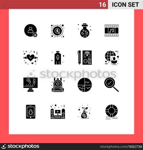 Set of 16 Modern UI Icons Symbols Signs for filmstrip, film, graph, animation, ritual Editable Vector Design Elements