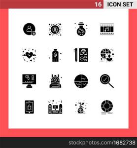 Set of 16 Modern UI Icons Symbols Signs for filmstrip, film, graph, animation, ritual Editable Vector Design Elements