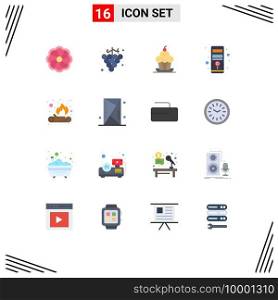 Set of 16 Modern UI Icons Symbols Signs for flame, bonfire, muffin, system, hardware Editable Pack of Creative Vector Design Elements