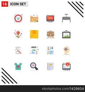 Set of 16 Modern UI Icons Symbols Signs for flower, luggage, medical folder, bag, public Editable Pack of Creative Vector Design Elements
