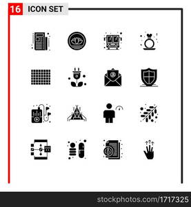 Set of 16 Modern UI Icons Symbols Signs for food, candy, public bus, women, proposal Editable Vector Design Elements