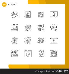 Set of 16 Modern UI Icons Symbols Signs for food, herbal test, hotel, herbal pharmacy, private Editable Vector Design Elements