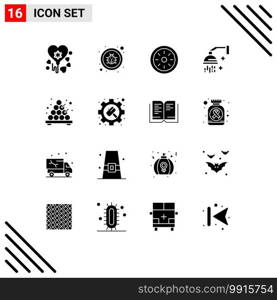 Set of 16 Modern UI Icons Symbols Signs for food, relaxation, dinner, cosmetics, bathroom Editable Vector Design Elements