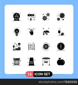 Set of 16 Modern UI Icons Symbols Signs for gestures, innovation, gears, creative, planets Editable Vector Design Elements
