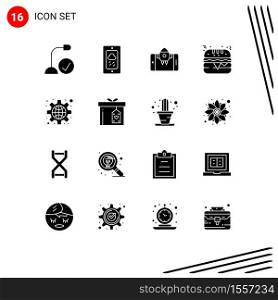 Set of 16 Modern UI Icons Symbols Signs for global, burger, rainy, food, start Editable Vector Design Elements