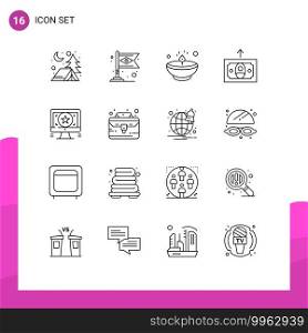 Set of 16 Modern UI Icons Symbols Signs for graphic, application, diwali, money, cash Editable Vector Design Elements