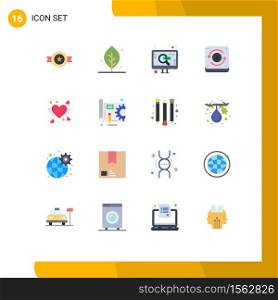 Set of 16 Modern UI Icons Symbols Signs for heart, loveing, marketing, sound, computing Editable Pack of Creative Vector Design Elements
