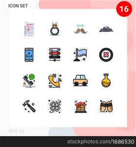 Set of 16 Modern UI Icons Symbols Signs for hill, mountain, marriage, men, movember Editable Creative Vector Design Elements