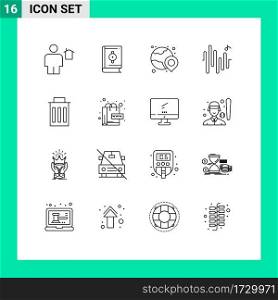 Set of 16 Modern UI Icons Symbols Signs for interface, wave, ramadan, sine, shopping Editable Vector Design Elements