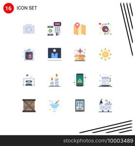 Set of 16 Modern UI Icons Symbols Signs for invitation, birthday, location, heart, hands Editable Pack of Creative Vector Design Elements