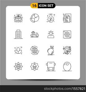 Set of 16 Modern UI Icons Symbols Signs for knowledge, a+, diagram, test, power Editable Vector Design Elements