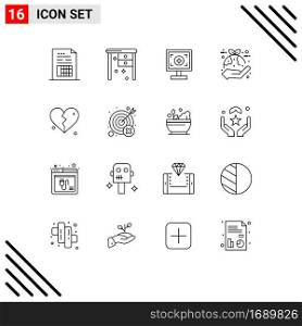 Set of 16 Modern UI Icons Symbols Signs for leaf, eco, working desk, protection, print Editable Vector Design Elements