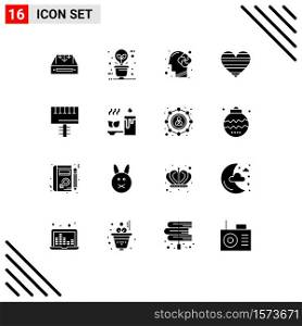 Set of 16 Modern UI Icons Symbols Signs for like, heart, eco bulb, puzzle, mind Editable Vector Design Elements