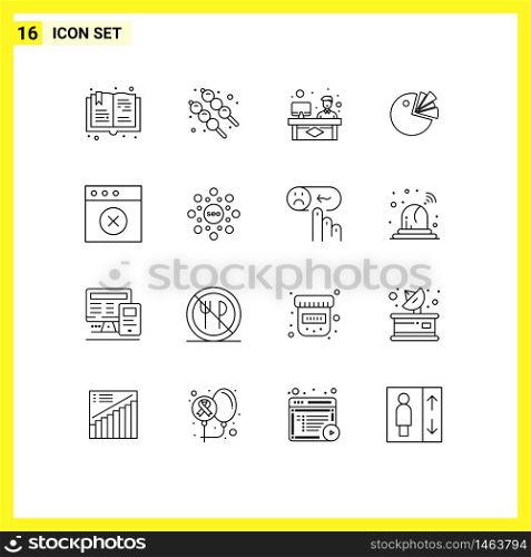 Set of 16 Modern UI Icons Symbols Signs for mac, app, consulting, diagram, chart Editable Vector Design Elements