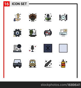 Set of 16 Modern UI Icons Symbols Signs for management, dnner, turkey, medical, ecology Editable Creative Vector Design Elements