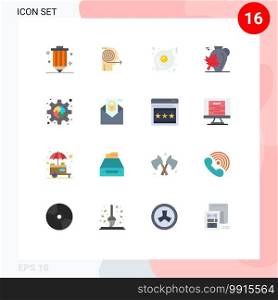 Set of 16 Modern UI Icons Symbols Signs for maple, canada, focus, autumn, food Editable Pack of Creative Vector Design Elements