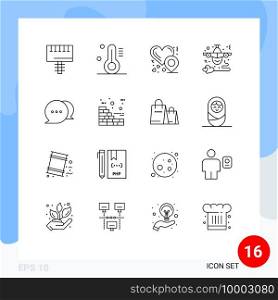 Set of 16 Modern UI Icons Symbols Signs for message, chat, love, love, fly Editable Vector Design Elements
