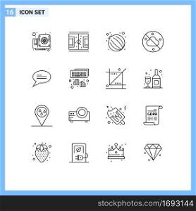 Set of 16 Modern UI Icons Symbols Signs for messages, chat, match, weather, cloudless Editable Vector Design Elements