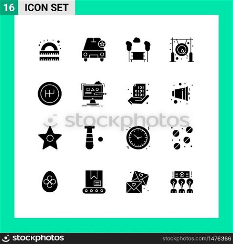 Set of 16 Modern UI Icons Symbols Signs for metal, chinese, vehicles, bell, trees Editable Vector Design Elements