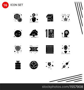 Set of 16 Modern UI Icons Symbols Signs for moon, hanging stars, success, decoration, shop Editable Vector Design Elements