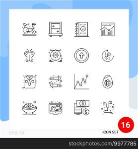 Set of 16 Modern UI Icons Symbols Signs for nature, butterfly, office, animal, website Editable Vector Design Elements