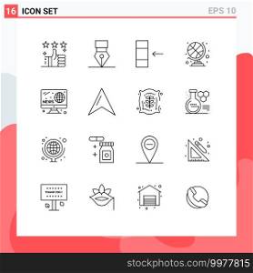 Set of 16 Modern UI Icons Symbols Signs for news, hobbies, wreath, sports club globe, sports accessories Editable Vector Design Elements